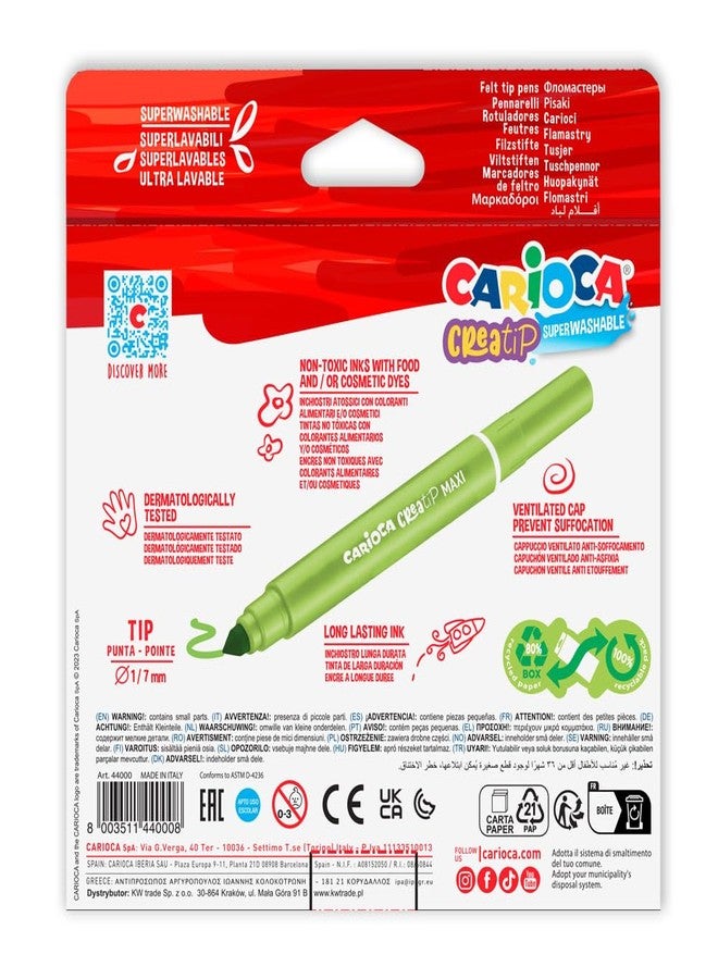 كاريوكا أقلام تلوين كاريوكا كرياتيب قابلة للغسل للأطفال - 10 أقلام برأس لباد، رأس مزدوج، قابلة للغسل بسهولة، غير سامة، رأس مسدود بغطاء مزود بفتحات تهوية، مثالية كهدايا عيد الميلاد، صنع في إيطاليا - Image 2